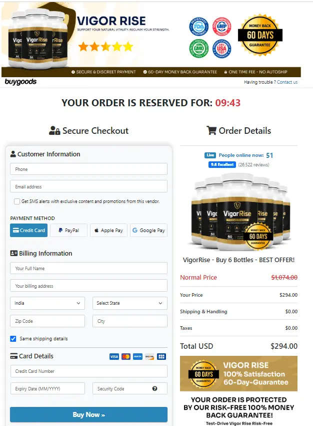 VigorRise order page